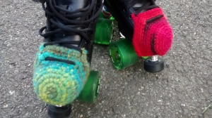 skates with crocheted toe guards